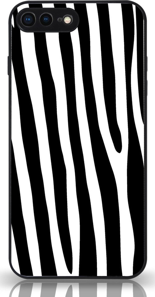 Apple iPhone 7 Plus Kamera Korumalı Zebra Desenli Cam Kapak Siyah