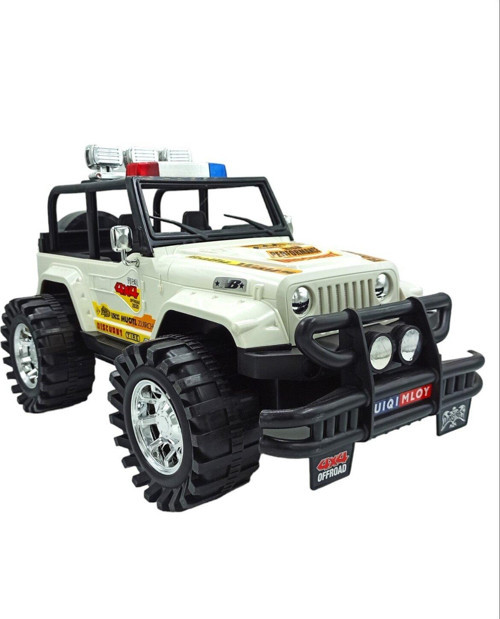 Oyuncak Arazi Aracı Büyük Boy İçi Dolu Tekerlekleri Mekanizmalı Sürtmeli Jeep İthal 50X27Cm Beyaz