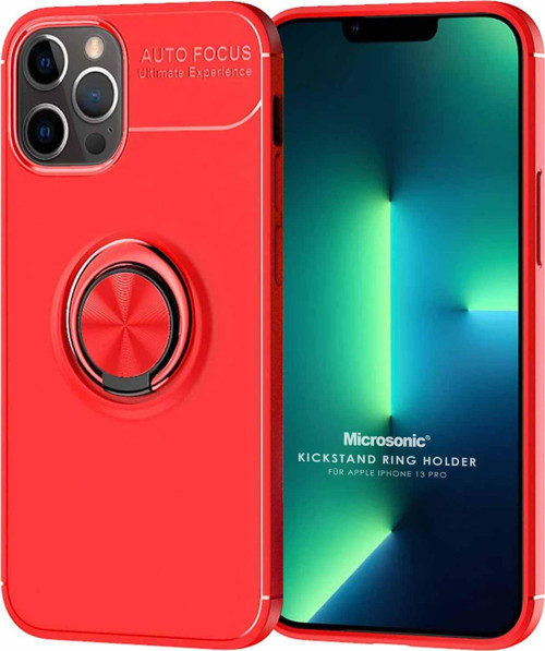 Apple iPhone 13 Pro Kılıf Kickstand Ring Holder Kırmızı