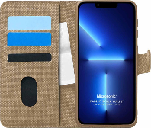 Appple iPhone 13 Pro Kılıf Fabric Book Wallet Gold