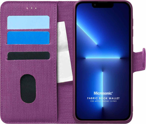 Appple iPhone 13 Pro Kılıf Fabric Book Wallet Mor