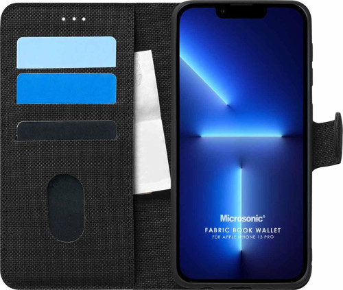 Appple iPhone 13 Pro Kılıf Fabric Book Wallet Siyah