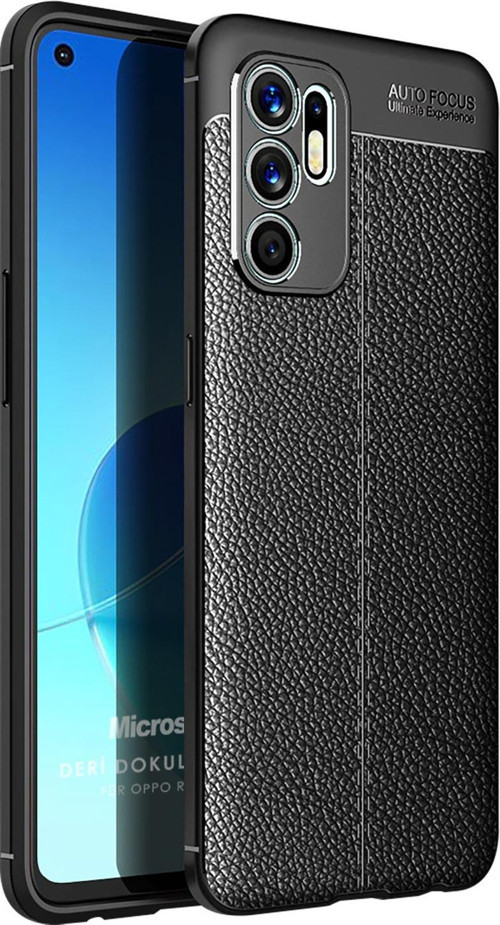 Oppo Reno 6 4G Kılıf Deri Dokulu Silikon Siyah