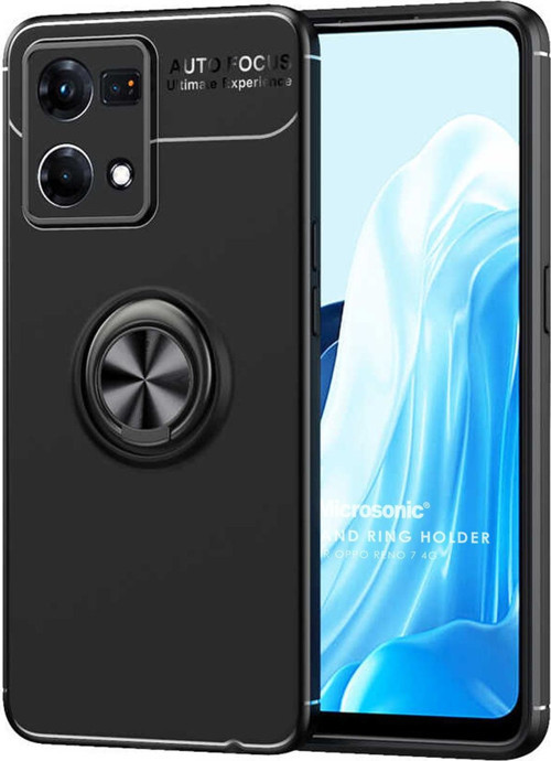 Oppo Reno 7 4G Kılıf Kickstand Ring Holder Siyah