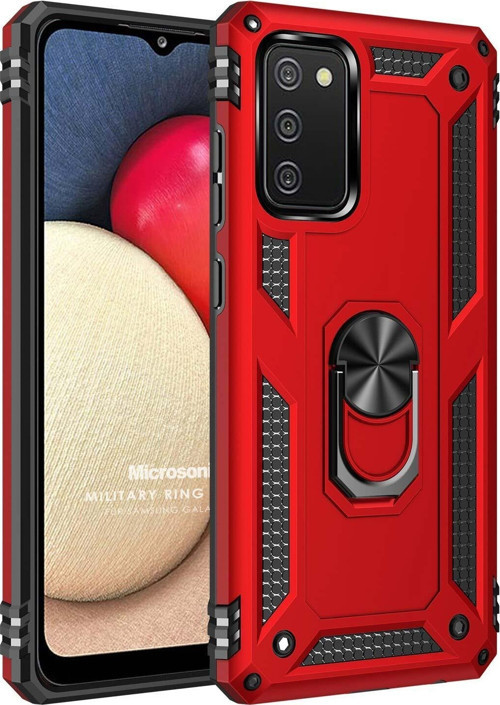 Samsung Galaxy A02s Kılıf Military Ring Holder Kırmızı