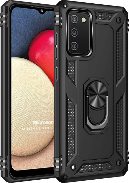 Samsung Galaxy A02s Kılıf Military Ring Holder Siyah