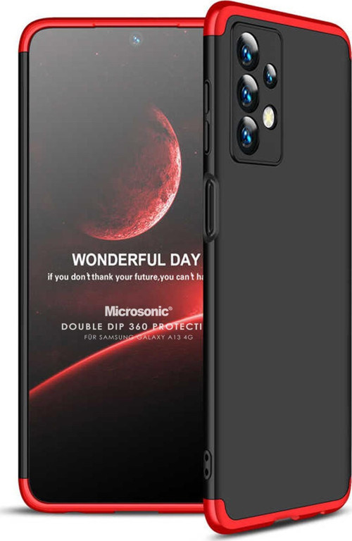 Samsung Galaxy A13 4G Kılıf Double Dip 360 Protective Siyah Kırmızı