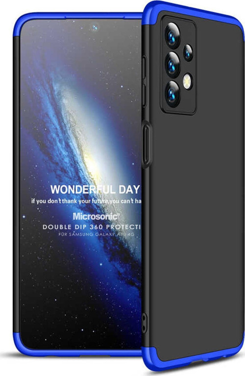 Samsung Galaxy A13 4G Kılıf Double Dip 360 Protective Siyah Mavi