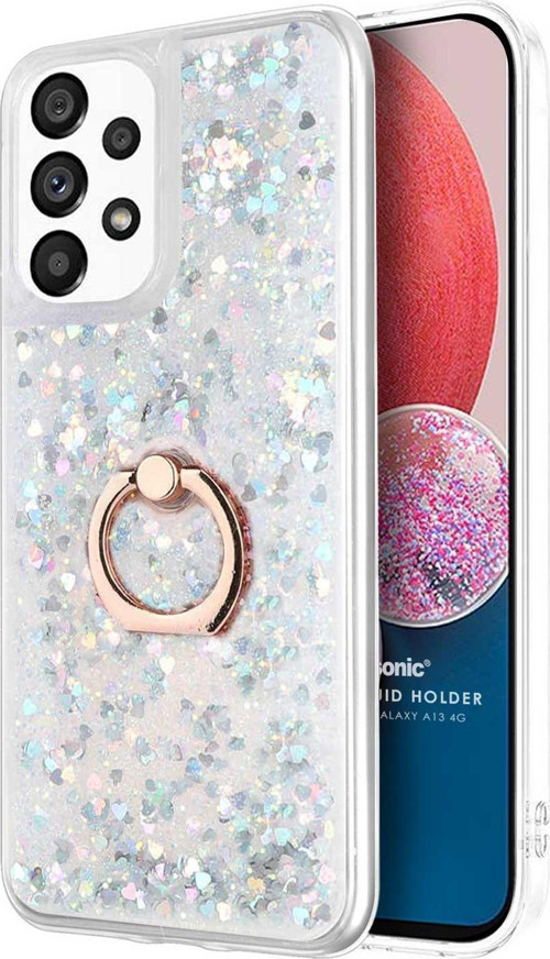 Samsung Galaxy A13 4G Kılıf Glitter Liquid Holder Gümüş
