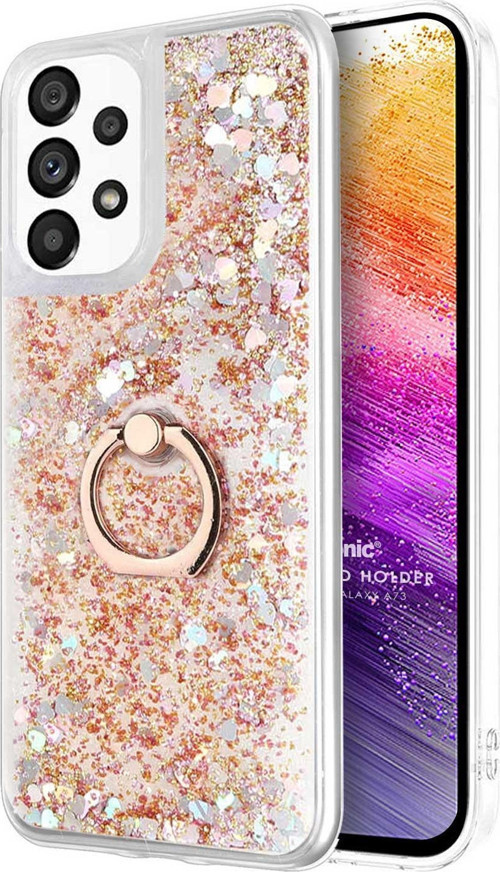 Samsung Galaxy A73 5G Kılıf Glitter Liquid Holder Gold