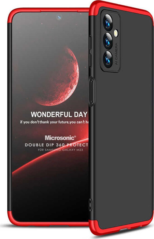 Samsung Galaxy M23 Kılıf Double Dip 360 Protective Siyah Kırmızı