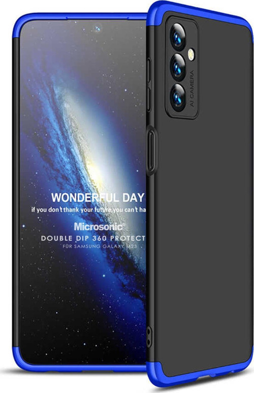 Samsung Galaxy M23 Kılıf Double Dip 360 Protective Siyah Mavi