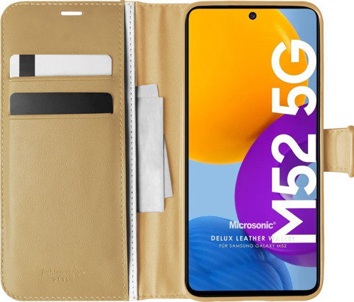 Samsung Galaxy M52 Kılıf Delux Leather Wallet Gold