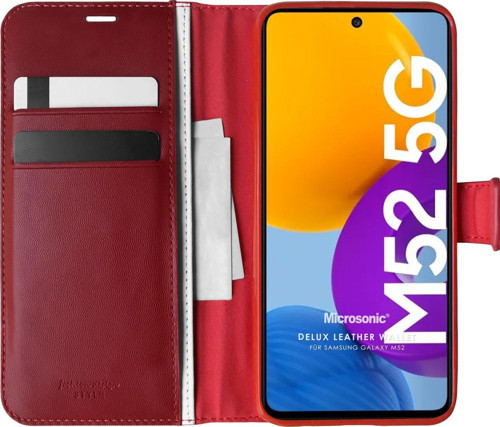 Samsung Galaxy M52 Kılıf Delux Leather Wallet Kırmızı