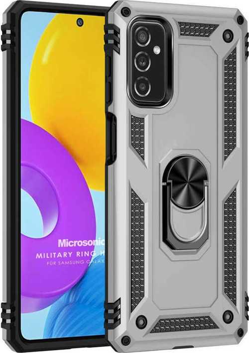 Samsung Galaxy M52 Kılıf Military Ring Holder Gümüş