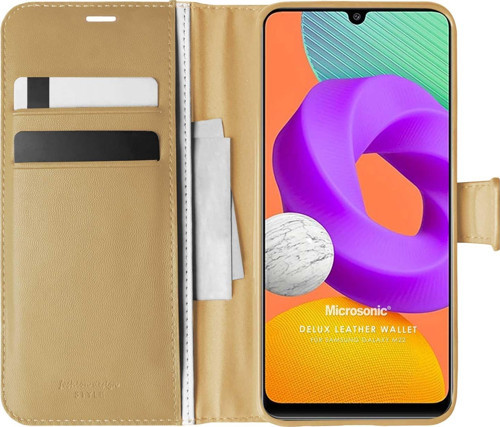 Samsung Galaxy M22 Kılıf Delux Leather Wallet Gold