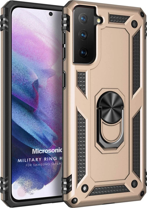 Samsung Galaxy S21 FE Kılıf Military Ring Holder Gold