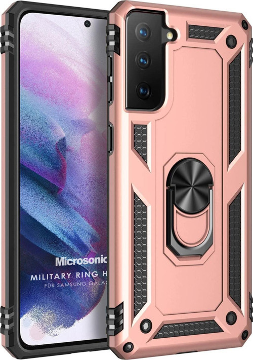 Samsung Galaxy S21 FE Kılıf Military Ring Holder Rose Gold