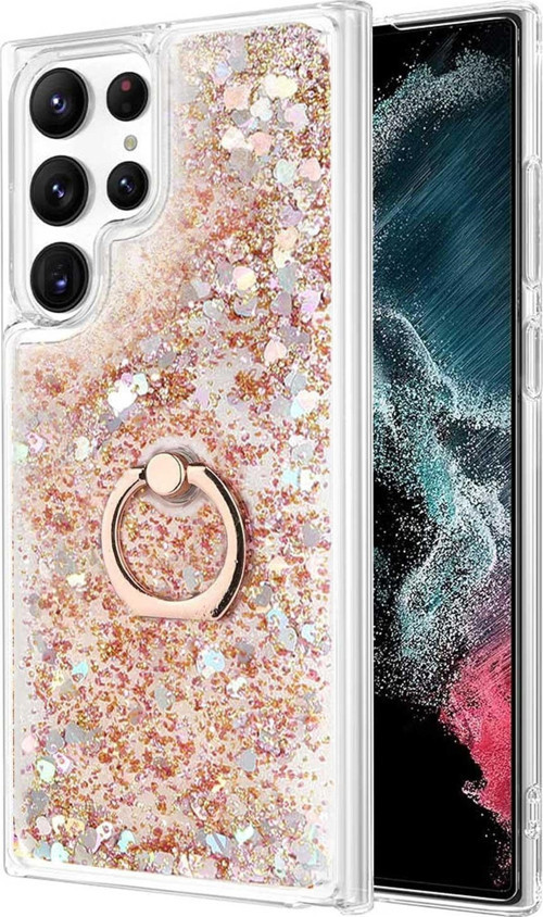 Samsung Galaxy S23 Ultra Kılıf Glitter Liquid Holder Gold