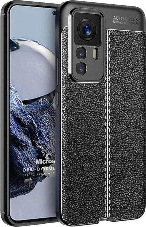 Xiaomi Mi 12T Pro Kılıf Deri Dokulu Silikon Siyah