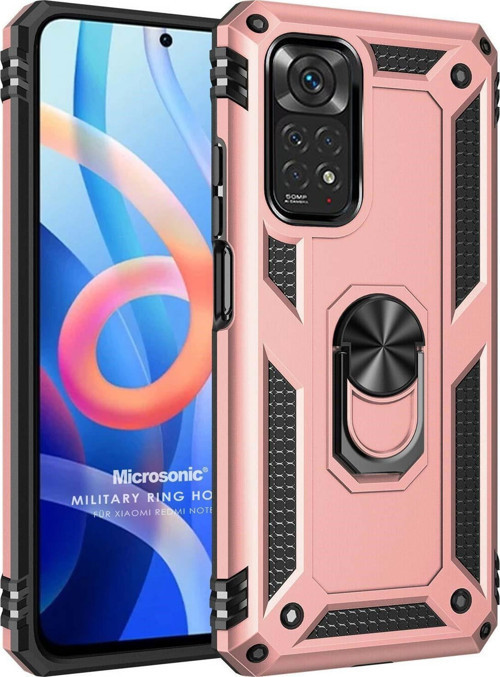 Xiaomi Note 11S Kılıf Military Ring Holder Rose Gold