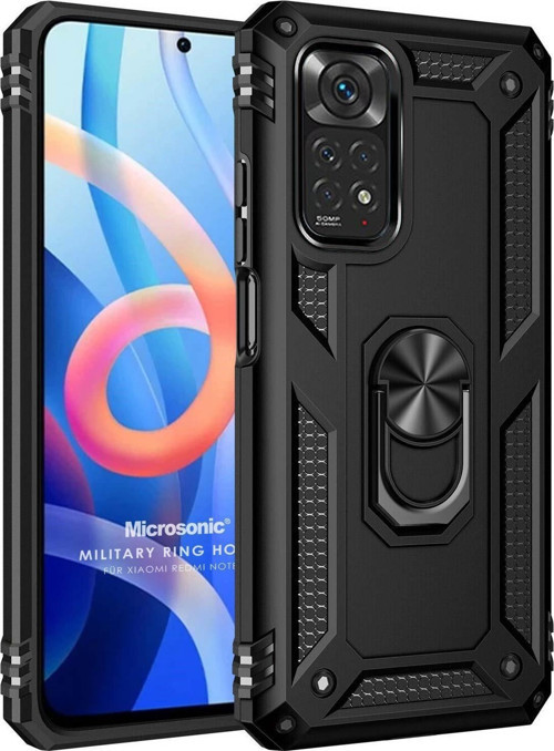 Xiaomi Note 11S Kılıf Military Ring Holder Siyah