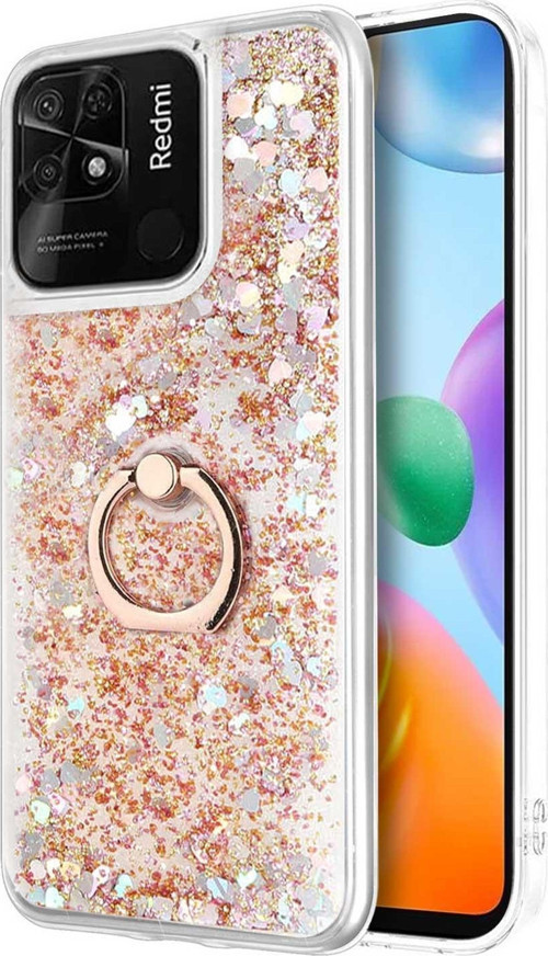 Xiaomi Poco C40 Kılıf Glitter Liquid Holder Gold