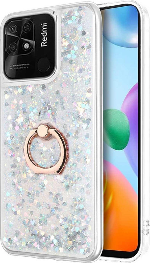 Xiaomi Poco C40 Kılıf Glitter Liquid Holder Gümüş