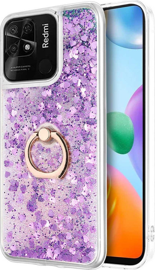 Xiaomi Poco C40 Kılıf Glitter Liquid Holder Mor