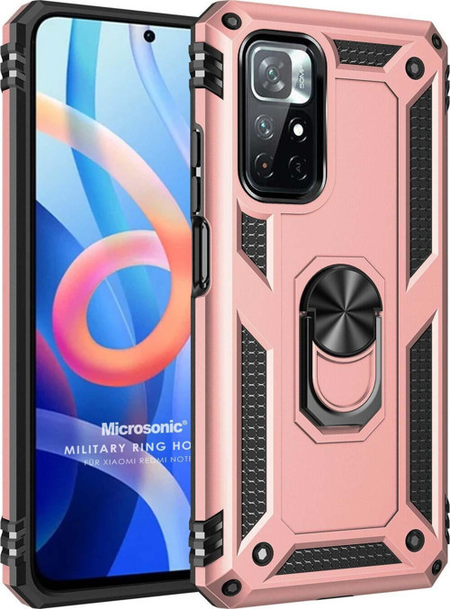 Xiaomi Redmi Note 11T Kılıf Military Ring Holder Rose Gold