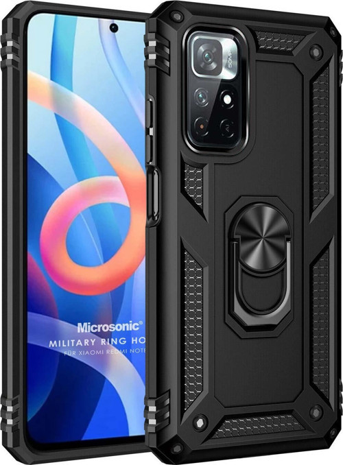 Xiaomi Redmi Note 11T Kılıf Military Ring Holder Siyah