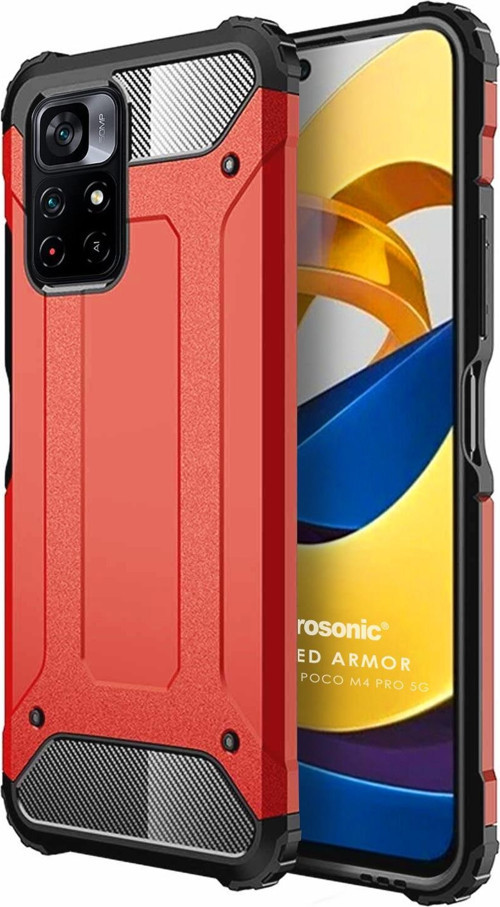 Xiaomi Redmi Note 11T Kılıf Rugged Armor Kırmızı