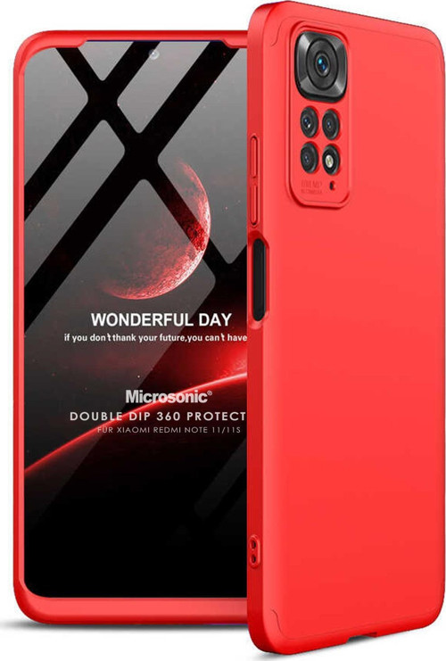 Xiaomi Redmi Note 11 Kılıf Double Dip 360 Protective Kırmızı