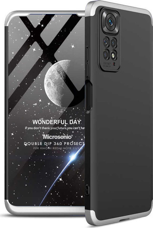 Xiaomi Redmi Note 11 Kılıf Double Dip 360 Protective Siyah Gri