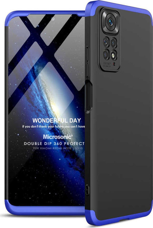 Xiaomi Redmi Note 11 Kılıf Double Dip 360 Protective Siyah Mavi