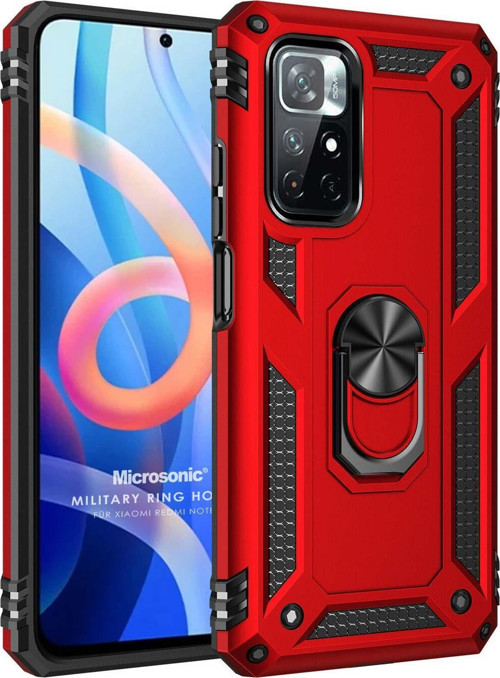 Xiaomi Redmi Note 11 Kılıf Military Ring Holder Kırmızı