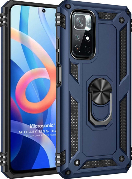Xiaomi Redmi Note 11 Kılıf Military Ring Holder Lacivert