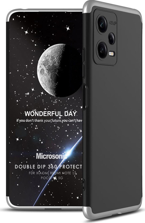 Xiaomi Redmi Note 12 Kılıf Double Dip 360 Protective Siyah Gri
