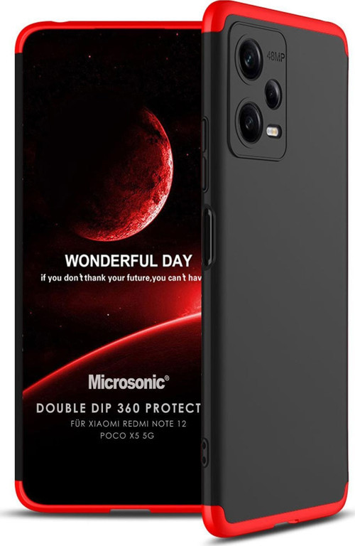 Xiaomi Redmi Note 12 Kılıf Double Dip 360 Protective Siyah Kırmızı