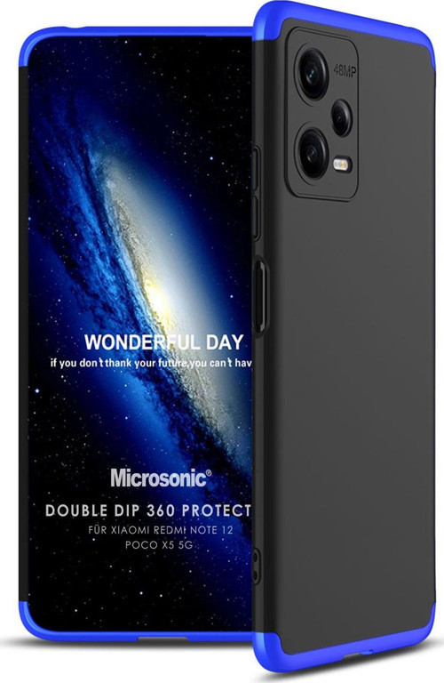 Xiaomi Redmi Note 12 Kılıf Double Dip 360 Protective Siyah Mavi