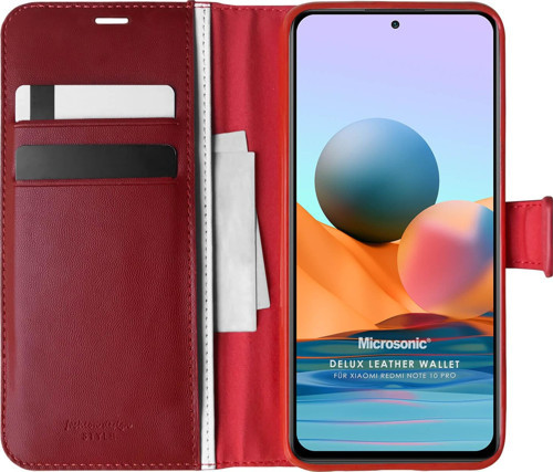 Xiaomi Redmi Note 10 Pro Max Kılıf Delux Leather Wallet Kırmızı