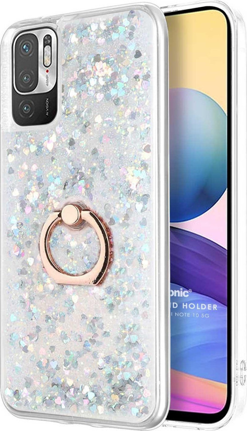 Xiaomi Redmi Note 10 5G Kılıf Glitter Liquid Holder Gümüş