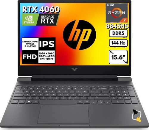 Victus B82N6EA FR69| AMD Ryzen™ 7 8845HS | 64 GB DDR5 RAM | 512 GB | NVIDIA® GeForce RTX™ 4060 | 15, 6 inç FHD IPS 144 Hz | Yok (Free Dos) | Gaming Laptop |