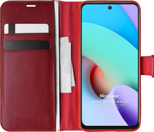 Xiaomi Redmi 10 Kılıf Delux Leather Wallet Kırmızı