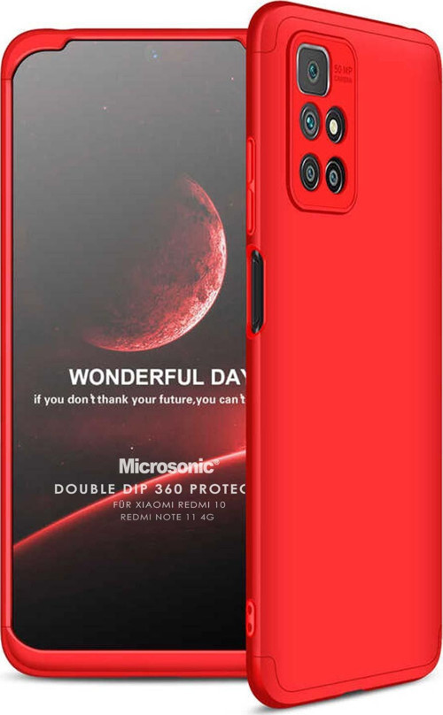 Xiaomi Redmi 10 Kılıf Double Dip 360 Protective Kırmızı