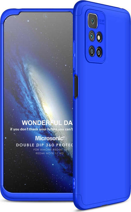 Xiaomi Redmi 10 Kılıf Double Dip 360 Protective Mavi