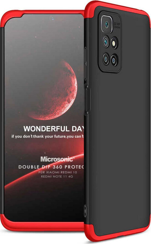 Xiaomi Redmi 10 Kılıf Double Dip 360 Protective Siyah Kırmızı