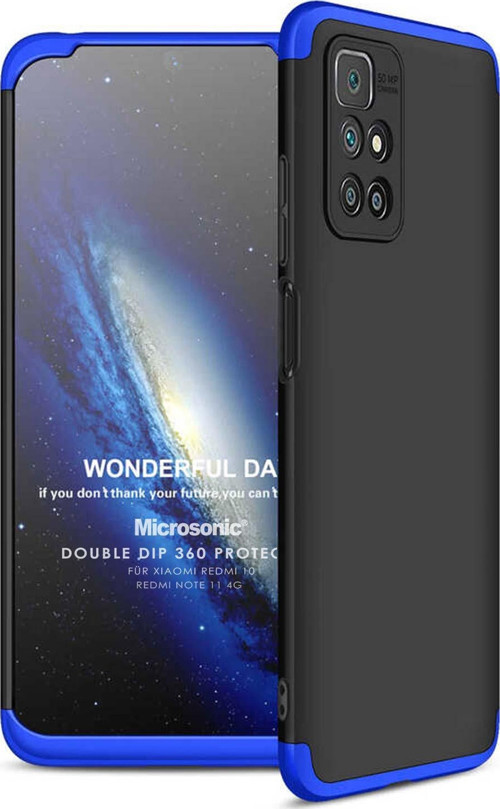 Xiaomi Redmi 10 Kılıf Double Dip 360 Protective Siyah Mavi