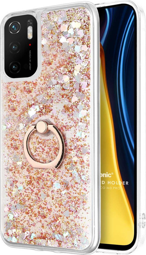 Xiaomi Poco M3 Pro Kılıf Glitter Liquid Holder Gold