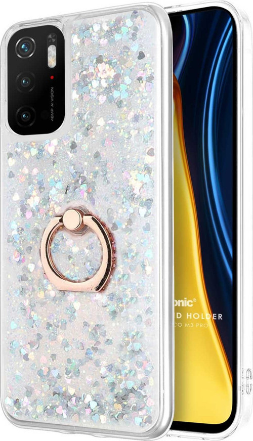 Xiaomi Poco M3 Pro Kılıf Glitter Liquid Holder Gümüş
